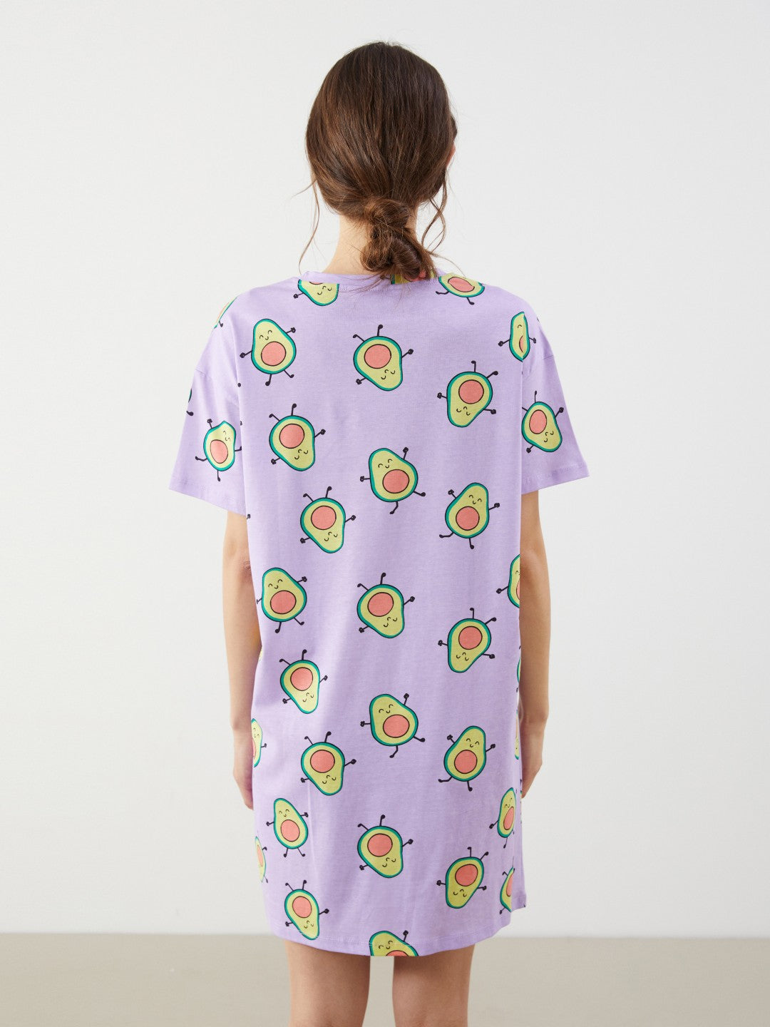 LCW Young Lilac Crew Neck Avocado Printed Women Nightgown