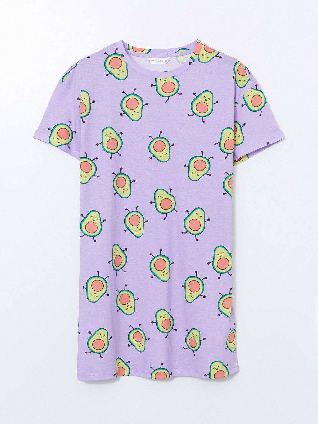 LCW Young Lilac Crew Neck Avocado Printed Women Nightgown