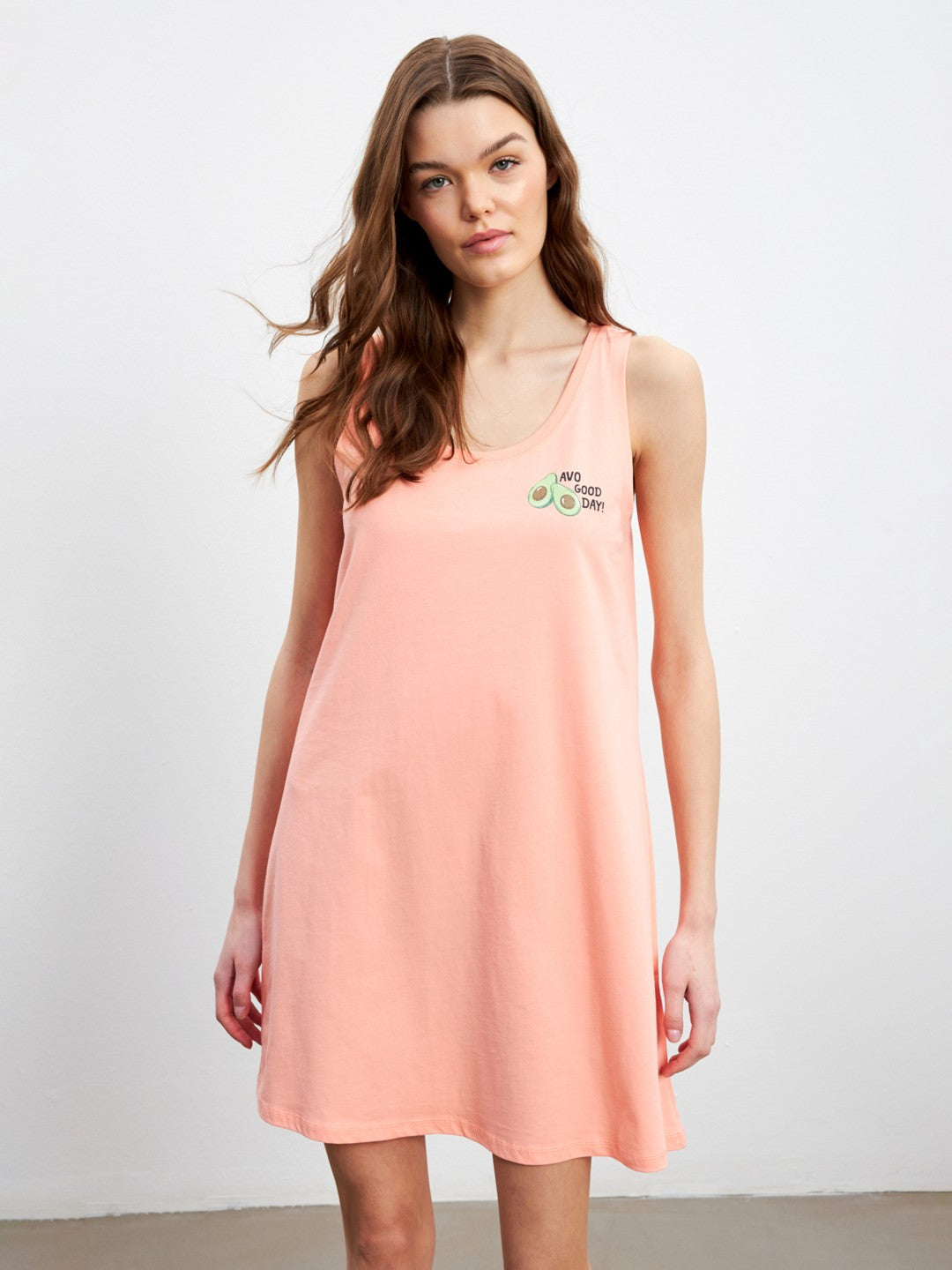 LCW Dream Pink Crew Neck Printed Women Nightgown