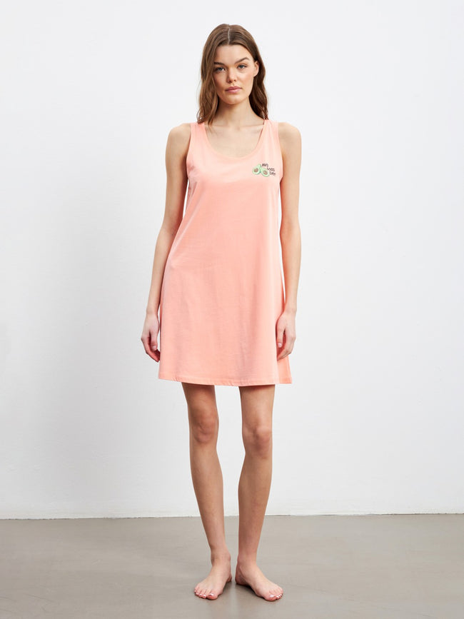 LCW Dream Pink Crew Neck Printed Women Nightgown Main Image