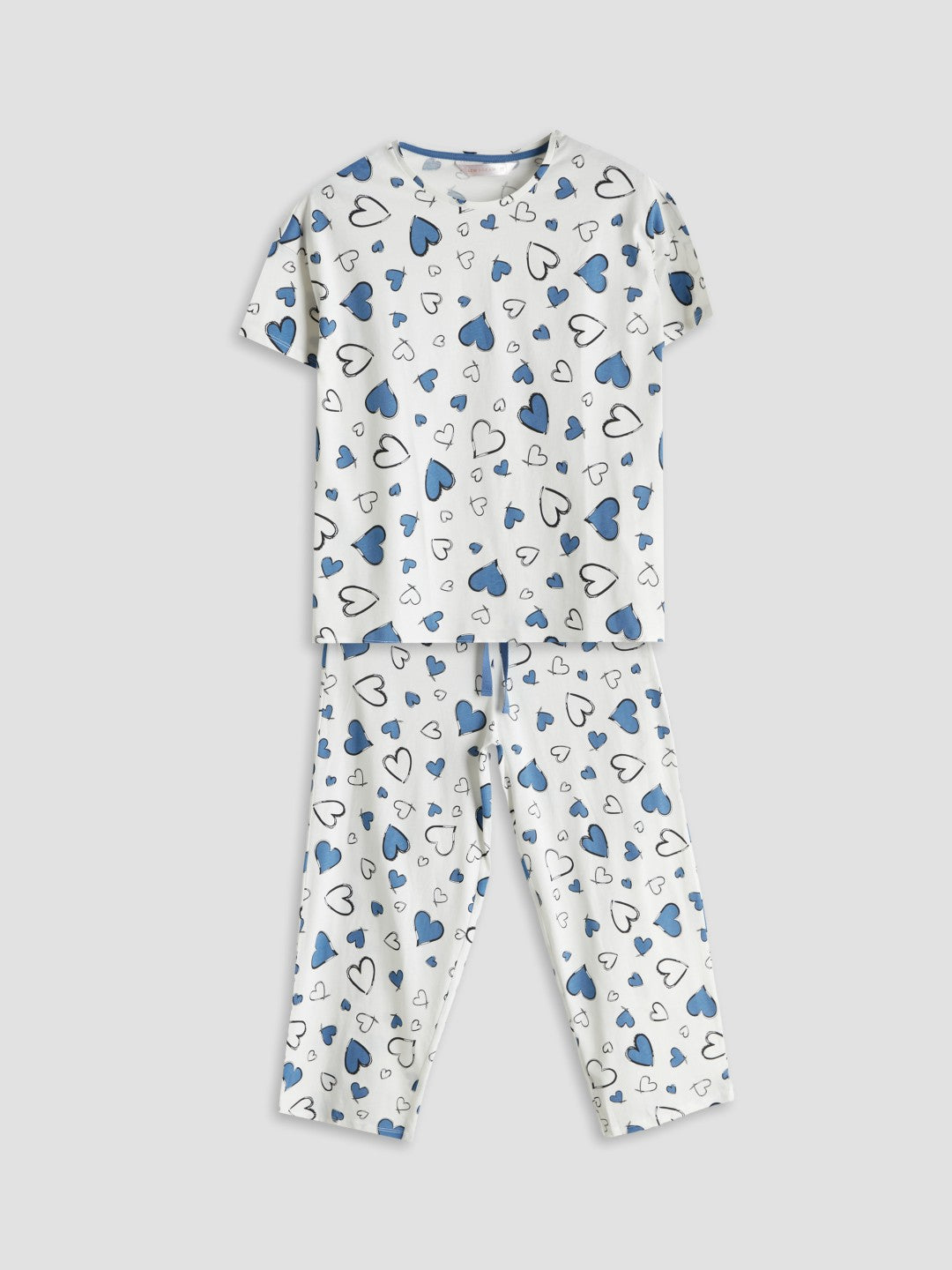 LCW Dream Ecru Crew Neck Patterned Women Capri Pajama Set