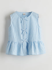 LCW Kids Comfortable Fit Seersucker Bow GirlS Shirt