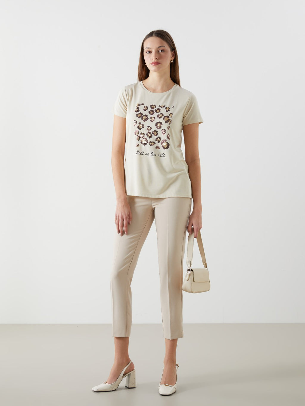 LCW Classic Crew Neck Sequined Women T-Shirt