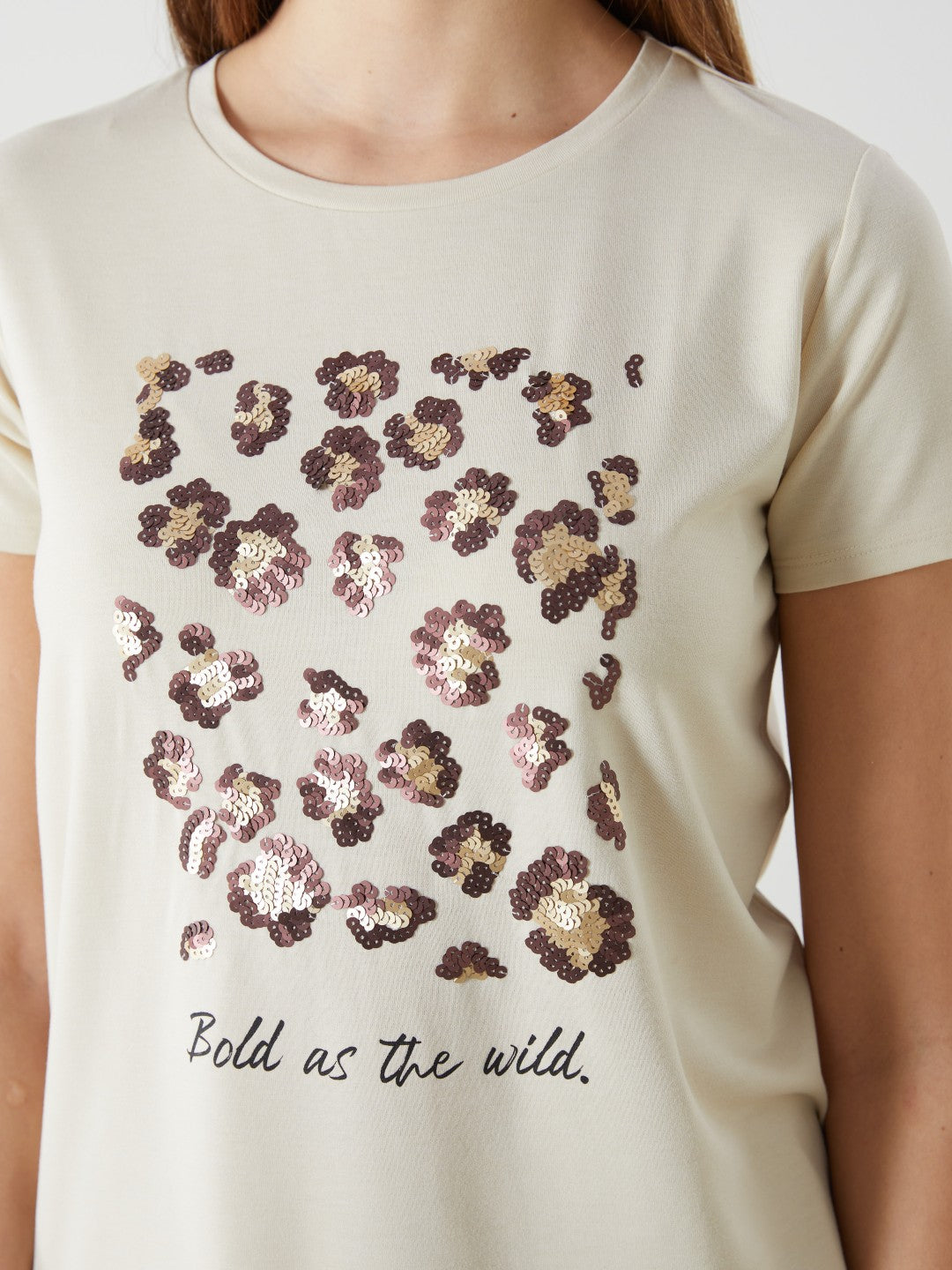 LCW Classic Crew Neck Sequined Women T-Shirt