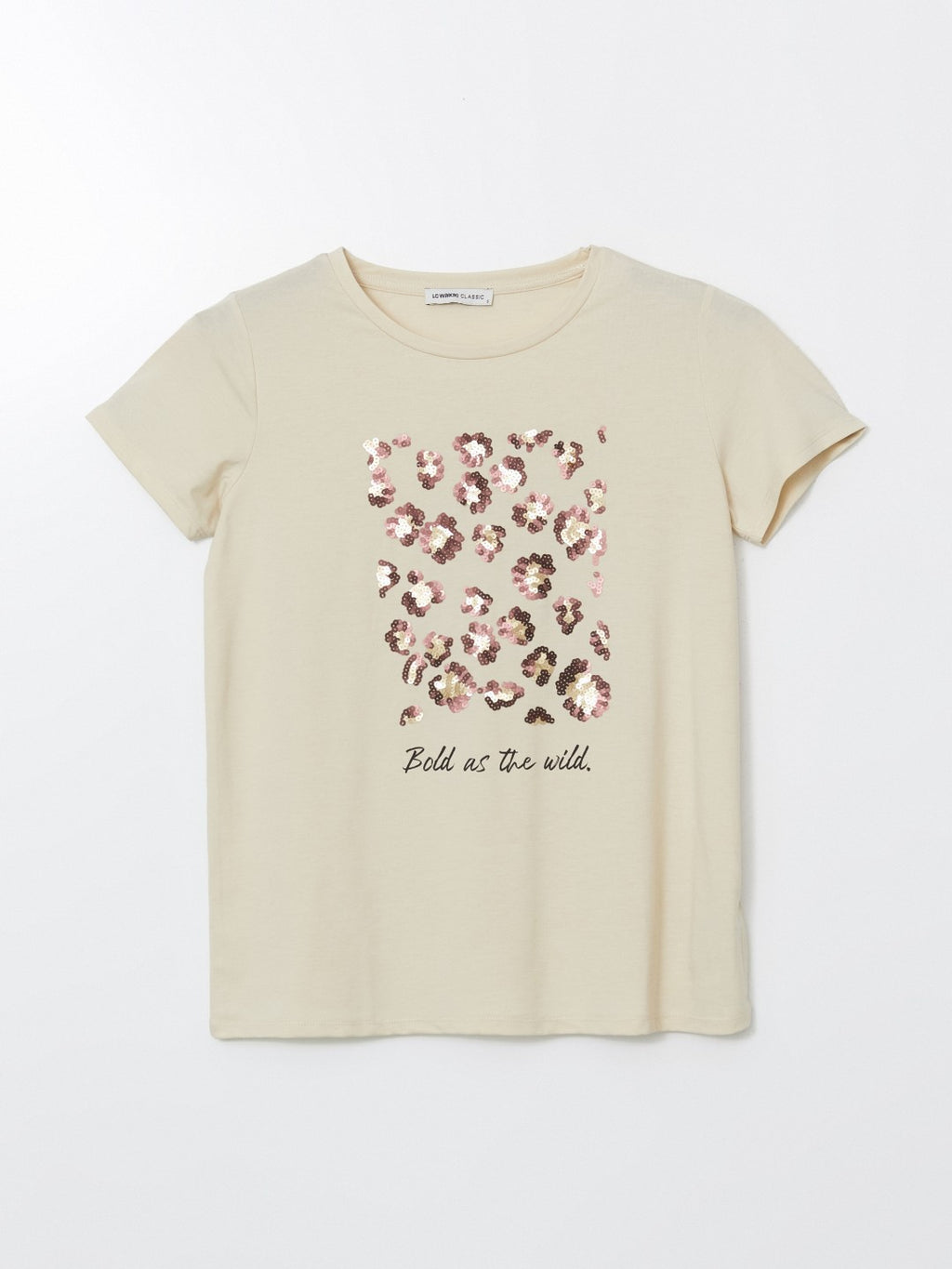 LCW Classic Crew Neck Sequined Women T-Shirt