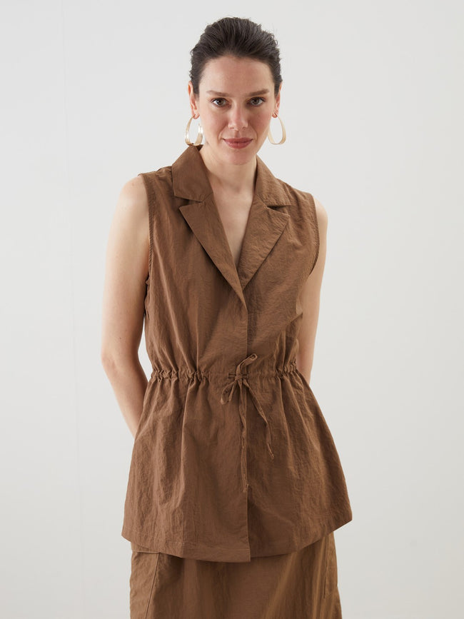 LCW Classic Jacket Collar Linen Look Women Classic Vest Hover Image