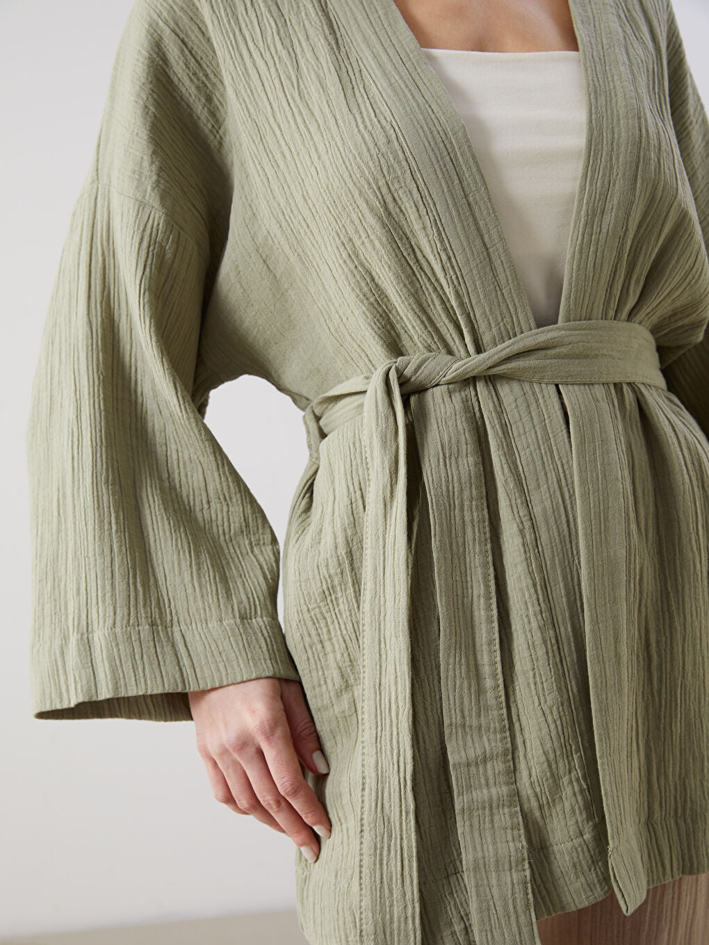 LCWAIKIKI Classic Brown Shawl Collar Women Kimono