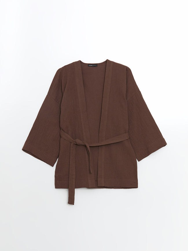 LCWAIKIKI Classic Brown Shawl Collar Women Kimono Hover Image
