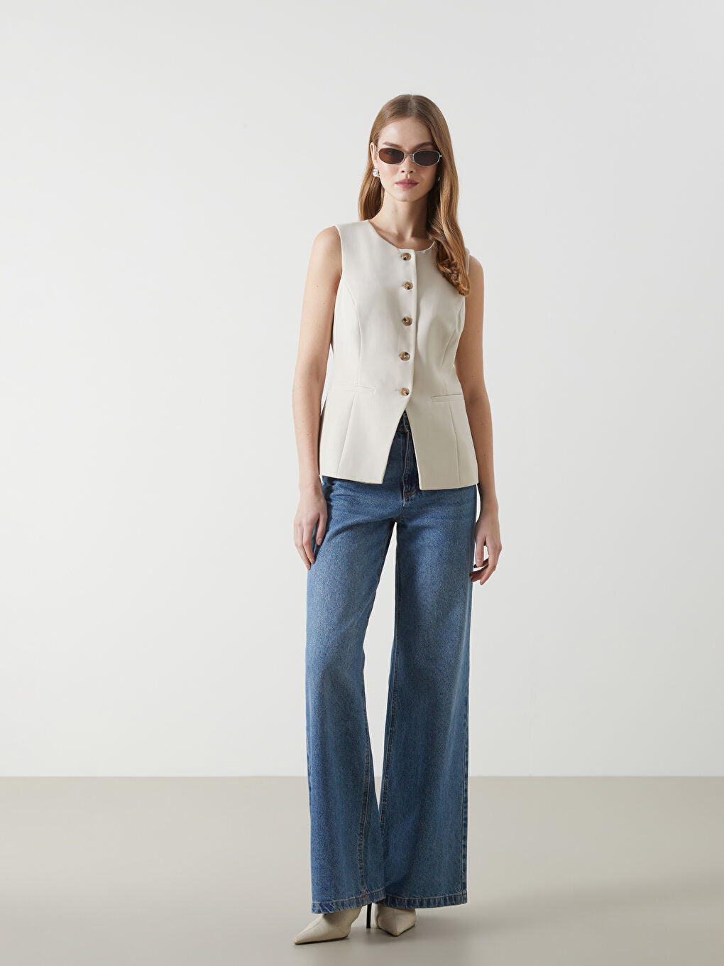 LCW Vision Ecru Crew Neck Women Classic Vest