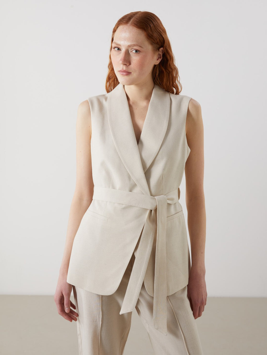 LCW Vision Jacket Collar Linen Blend Women Classic Vest