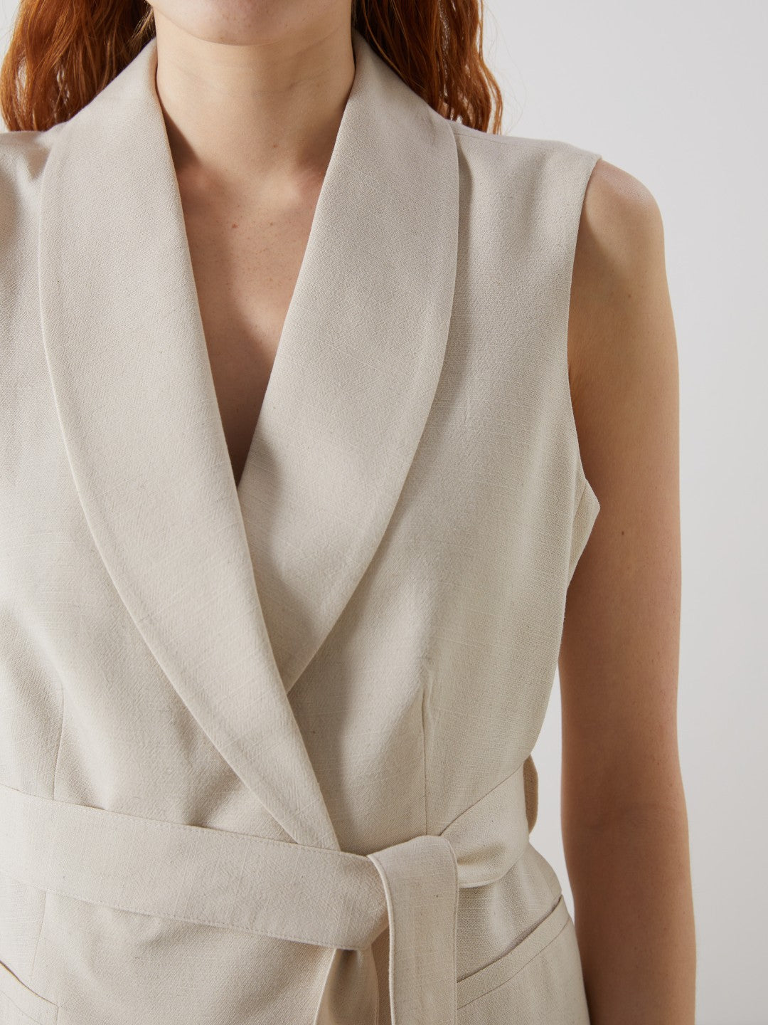 LCW Vision Jacket Collar Linen Blend Women Classic Vest