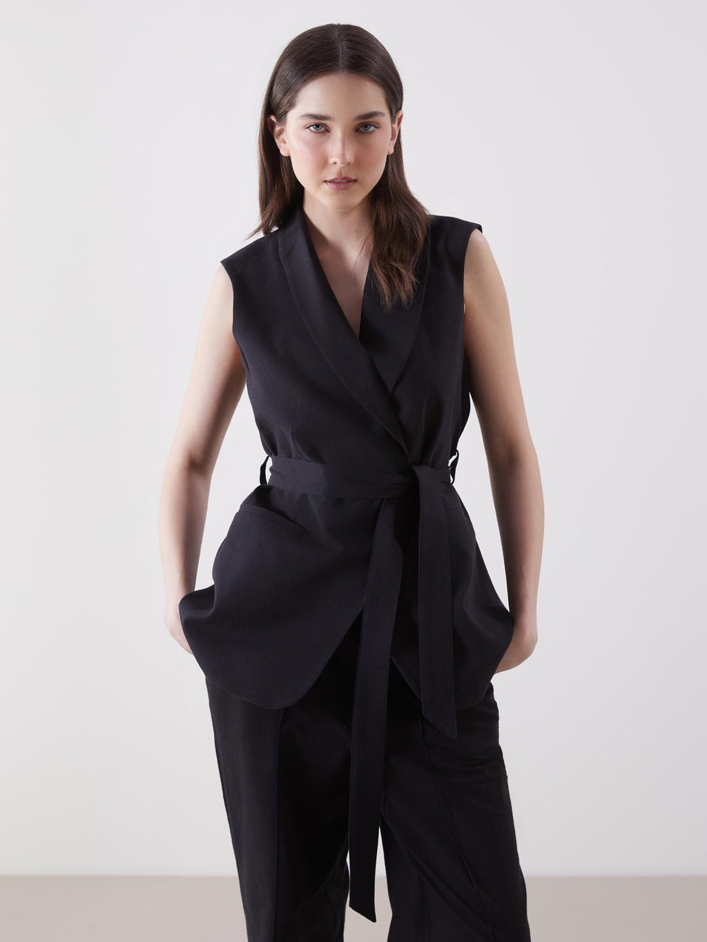 LCW Vision Jacket Collar Linen Blend Women Classic Vest