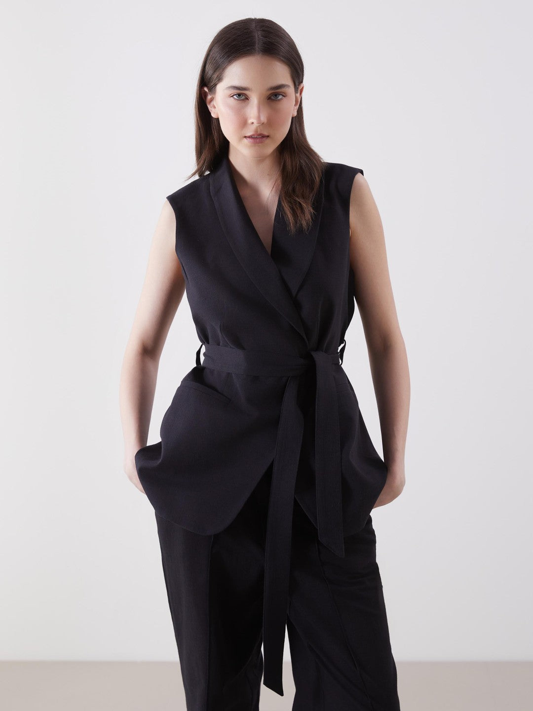 LCW Vision Jacket Collar Linen Blend Women Classic Vest