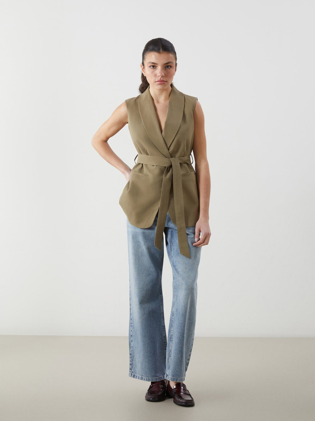 LCW Vision Jacket Collar Linen Blend Women Classic Vest