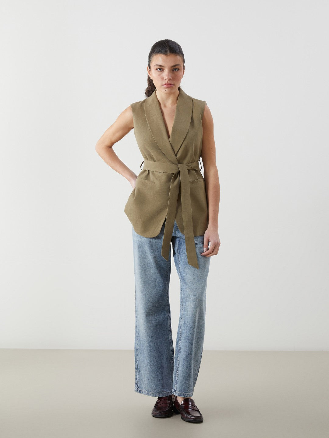 LCW Vision Jacket Collar Linen Blend Women Classic Vest