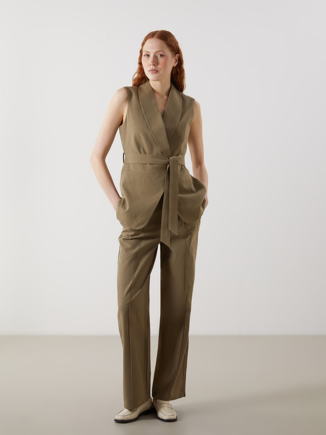 LCW Vision Jacket Collar Linen Blend Women Classic Vest