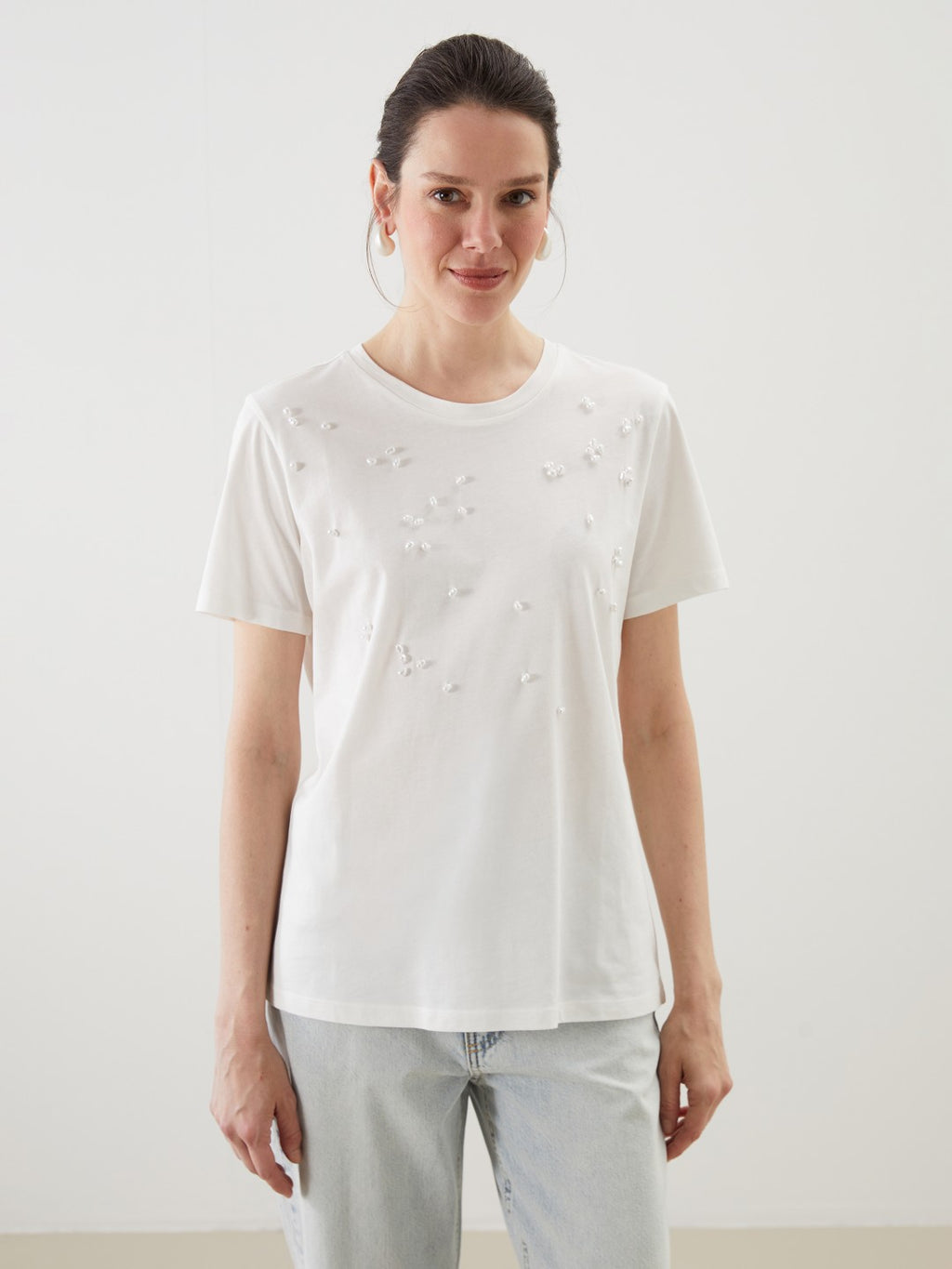 LCW Classic Crew Neck Beaded Women T-Shirt