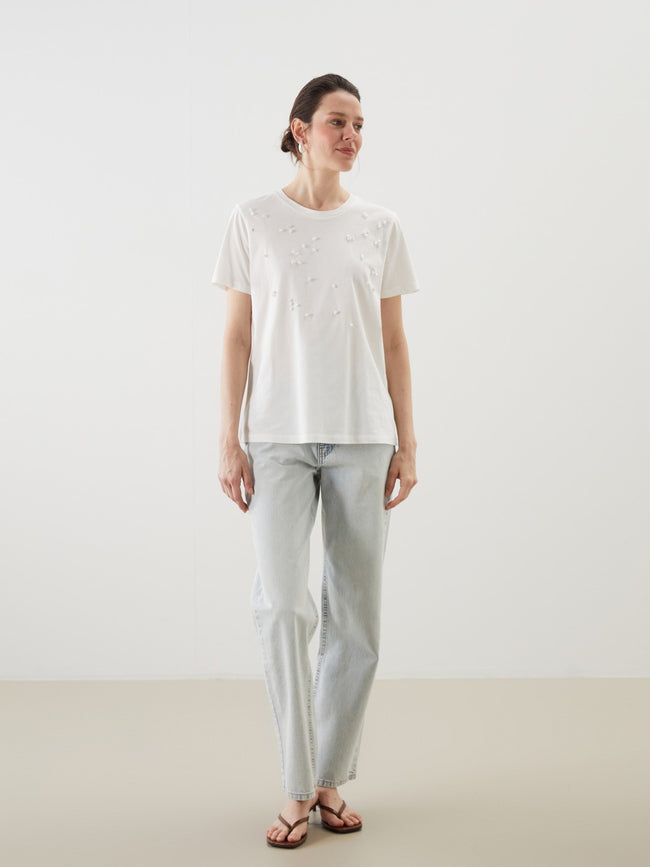 LCW Classic Crew Neck Beaded Women T-Shirt Main Image