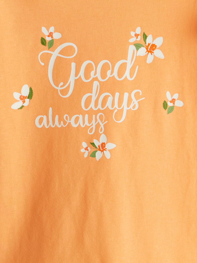 LCW Kids Orange Crew Neck Printed Girls T-Shirt Main Image