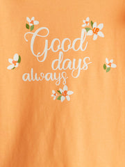 LCW Kids Orange Crew Neck Printed Girls T-Shirt