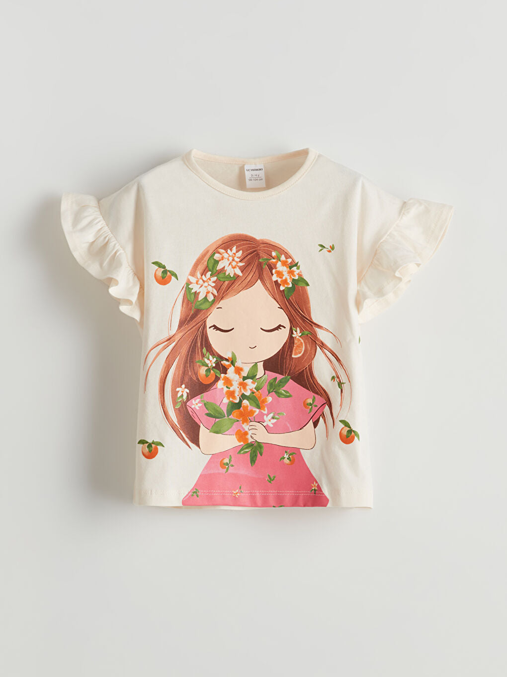 LCW Kids Ecru Crew Neck Printed Girls T-Shirt
