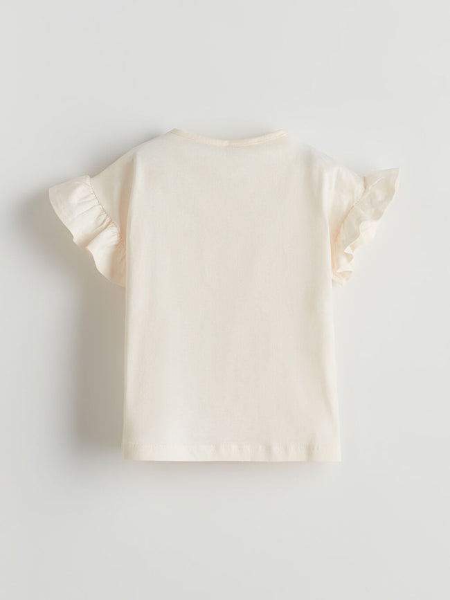 LCW Kids Ecru Crew Neck Printed Girls T-Shirt Main Image