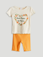 LCW Kids Tangerine Printed Girls T-Shirt And Leggings 2-Pack
