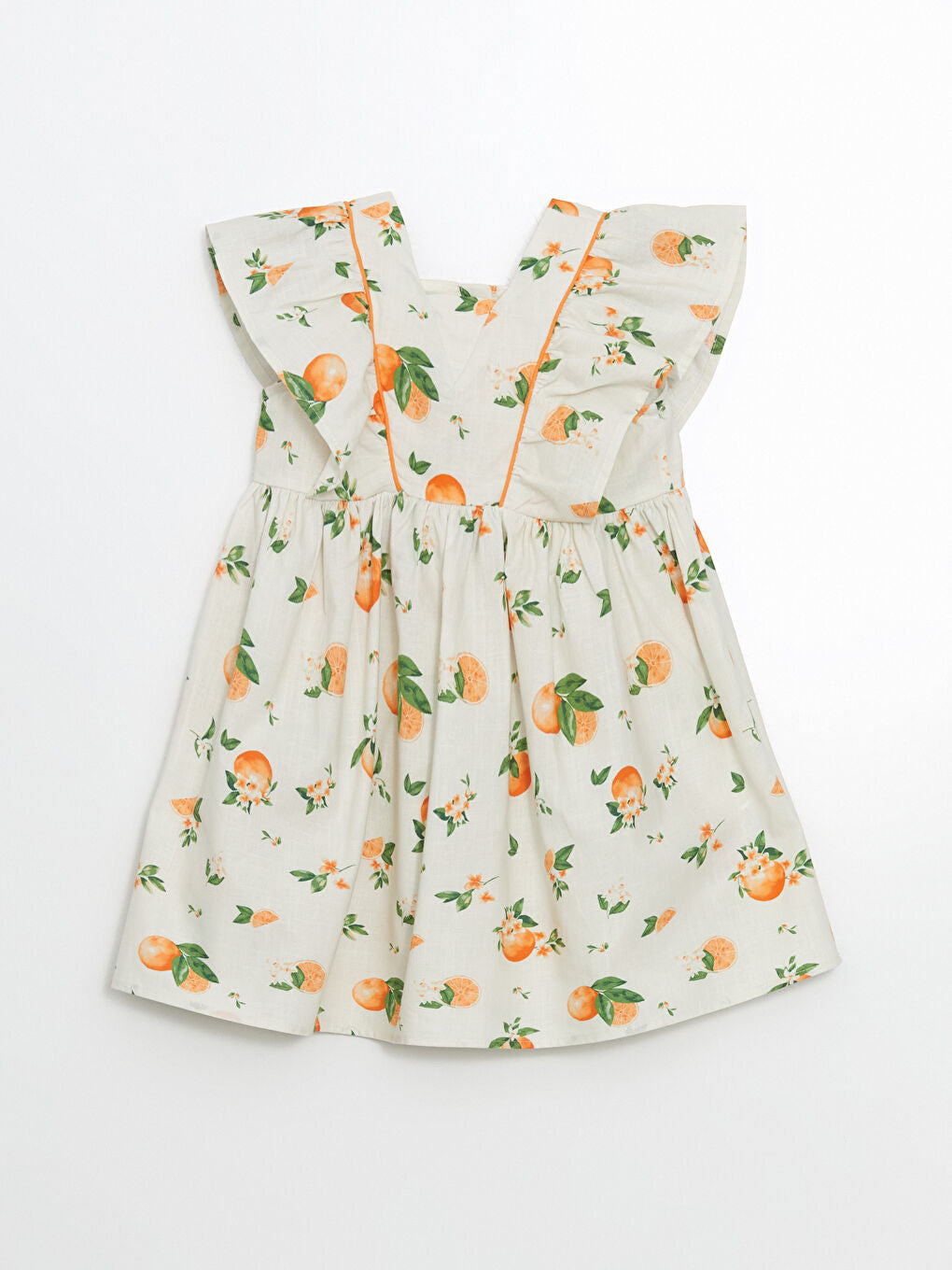 LCW Kids Ecru Square Neck Orange Printed Girl Dress