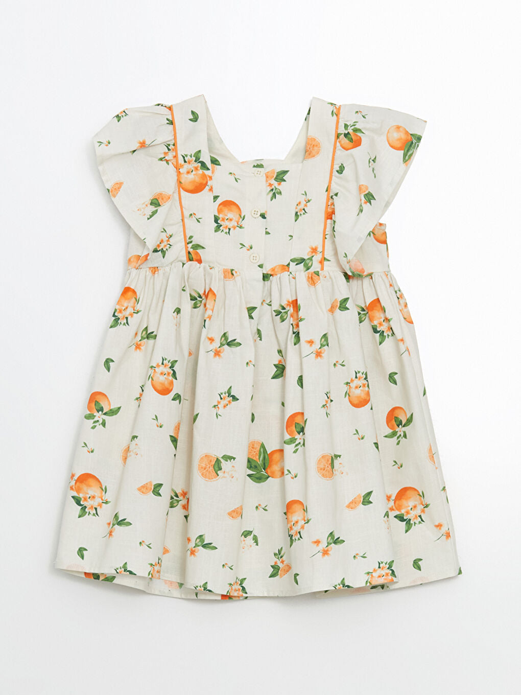 LCW Kids Ecru Square Neck Orange Printed Girl Dress