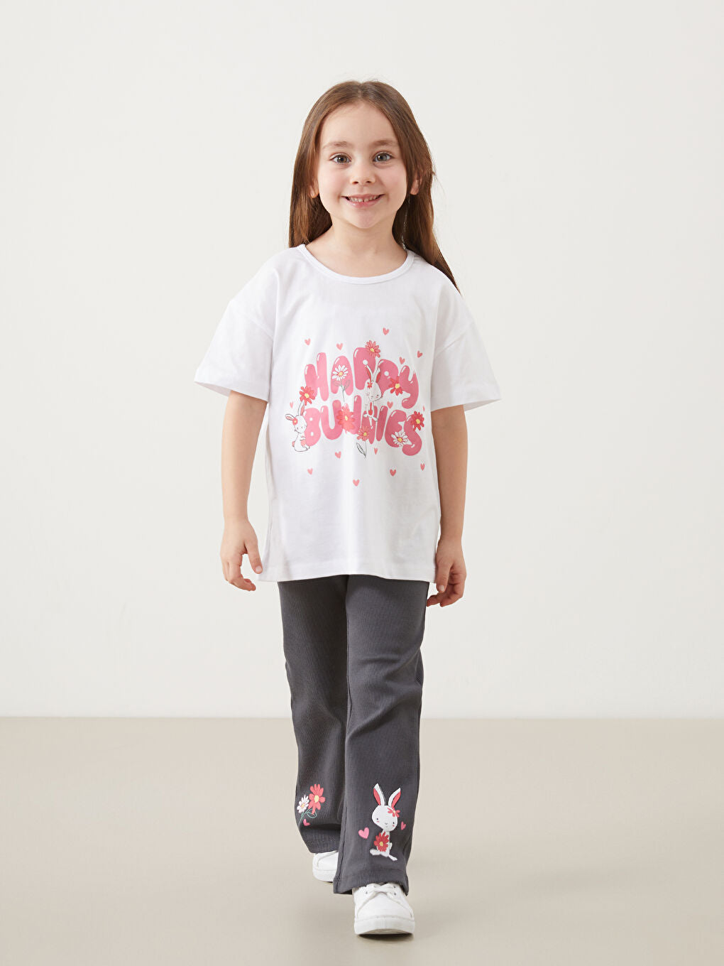 LCW Kids White Printed Girls Sweatshirt and Leggings Pants 2-Pack