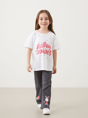 LCW Kids White Printed Girls Sweatshirt and Leggings Pants 2-Pack