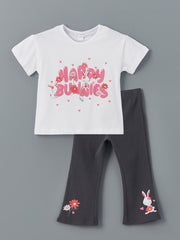 LCW Kids White Printed Girls Sweatshirt and Leggings Pants 2-Pack