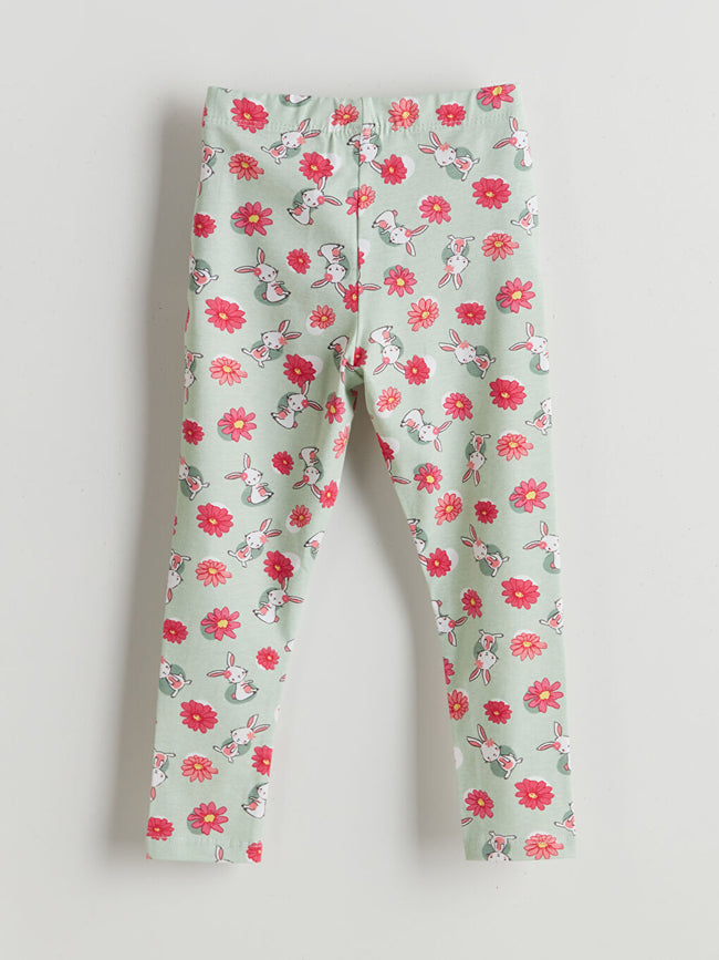 LCW Kids Green Elastic Waist Floral Girls Leggings Main Image