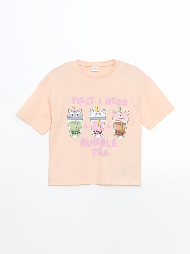 LCW Kids Pink Crew Neck Girls T-Shirt and Leggings Main Image