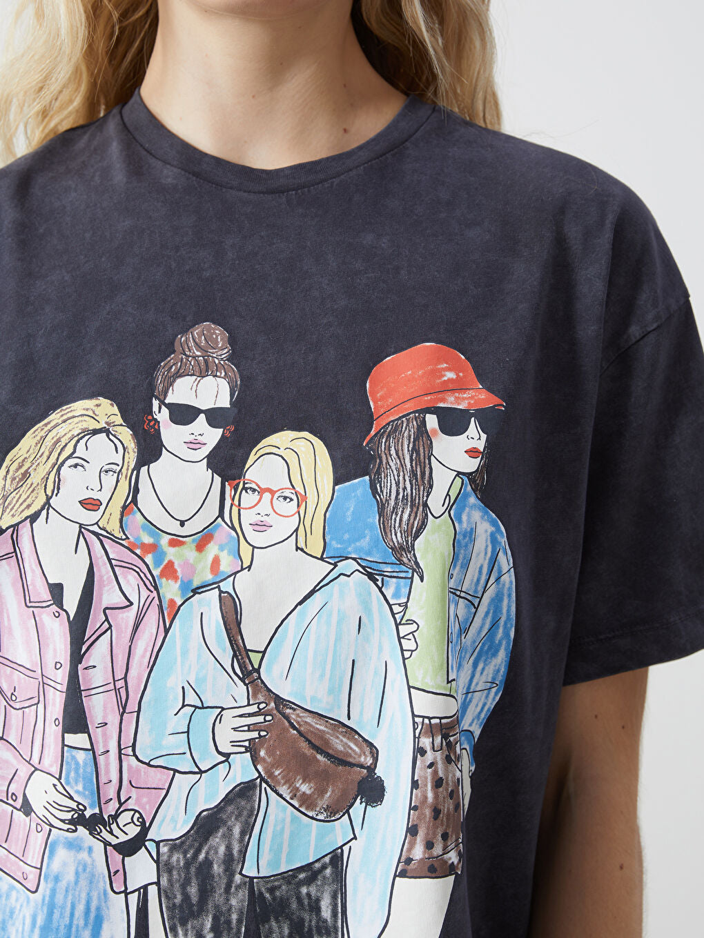 LCWAIKIKI Classic Anthracite Crew Neck Printed Women T-Shirt