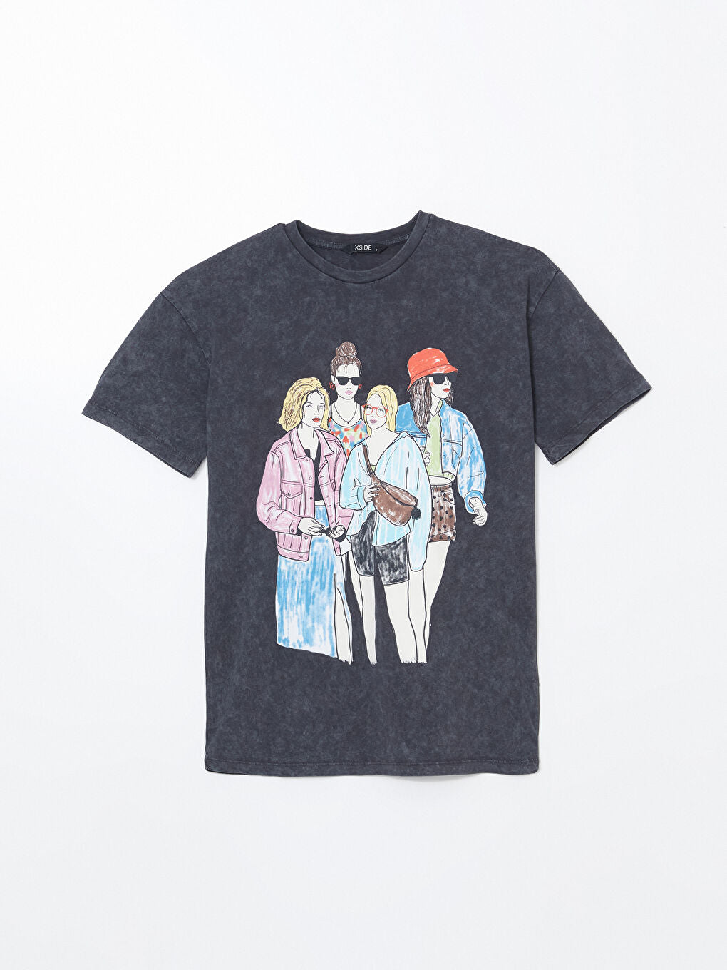 LCWAIKIKI Classic Anthracite Crew Neck Printed Women T-Shirt