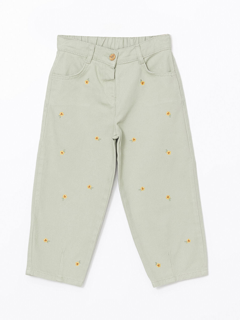 LCW Kids Green Embroidered Waist Adjustable Girls Trousers