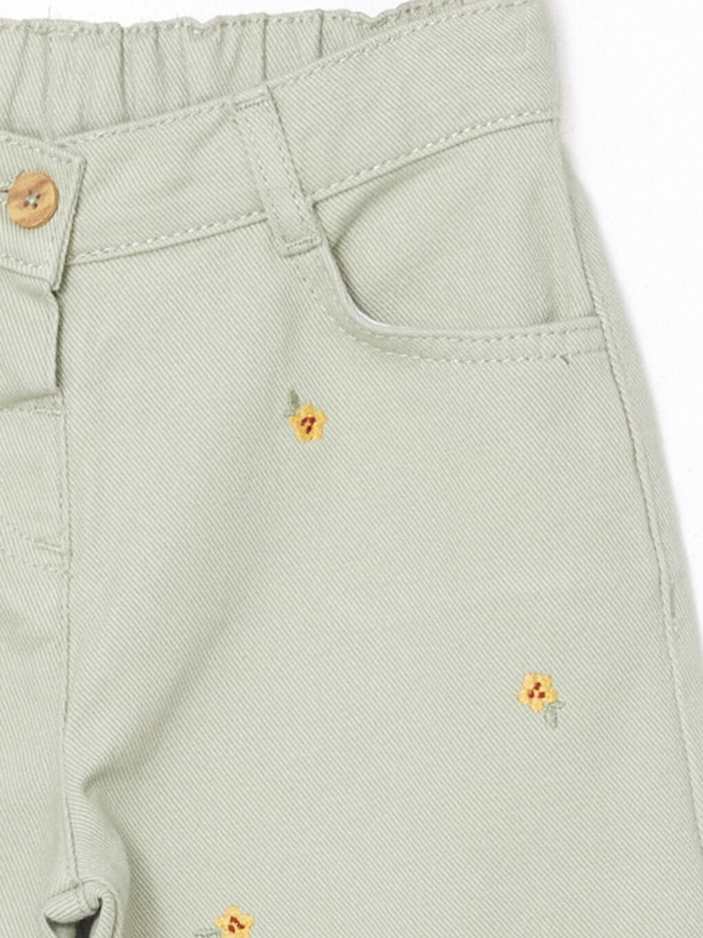 LCW Kids Green Embroidered Waist Adjustable Girls Trousers