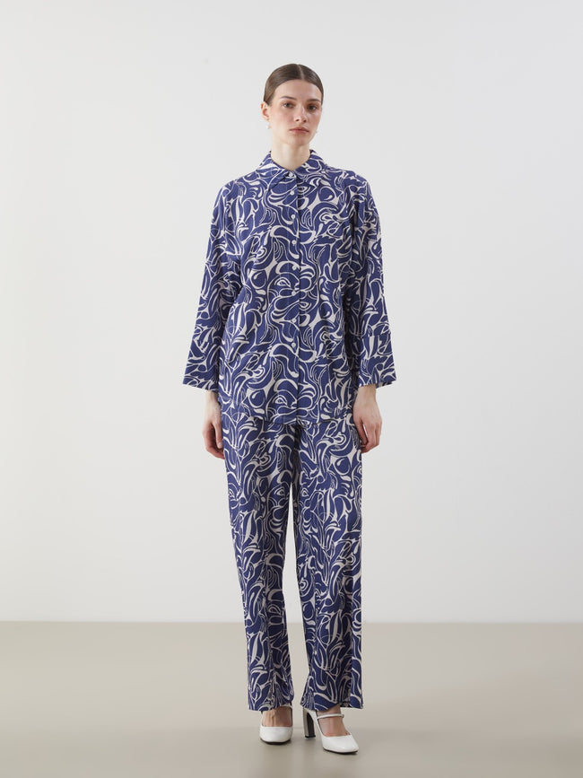 LCW Modest Blue Patterned Women Shirt Tunic Main Image