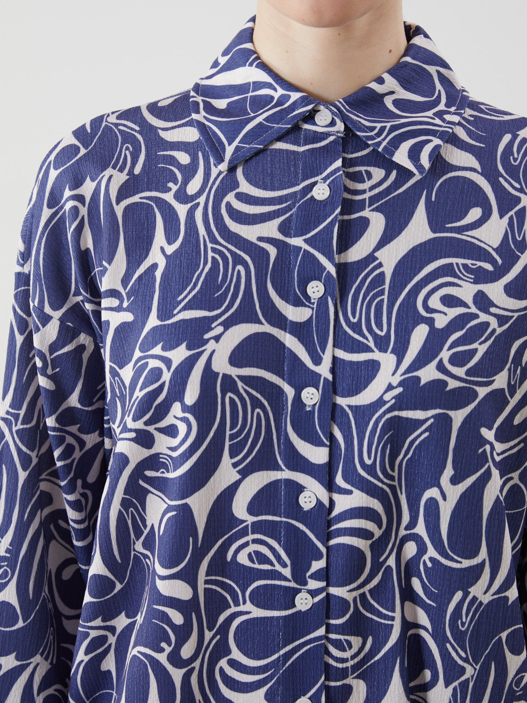 LCW Modest Blue Patterned Women Shirt Tunic