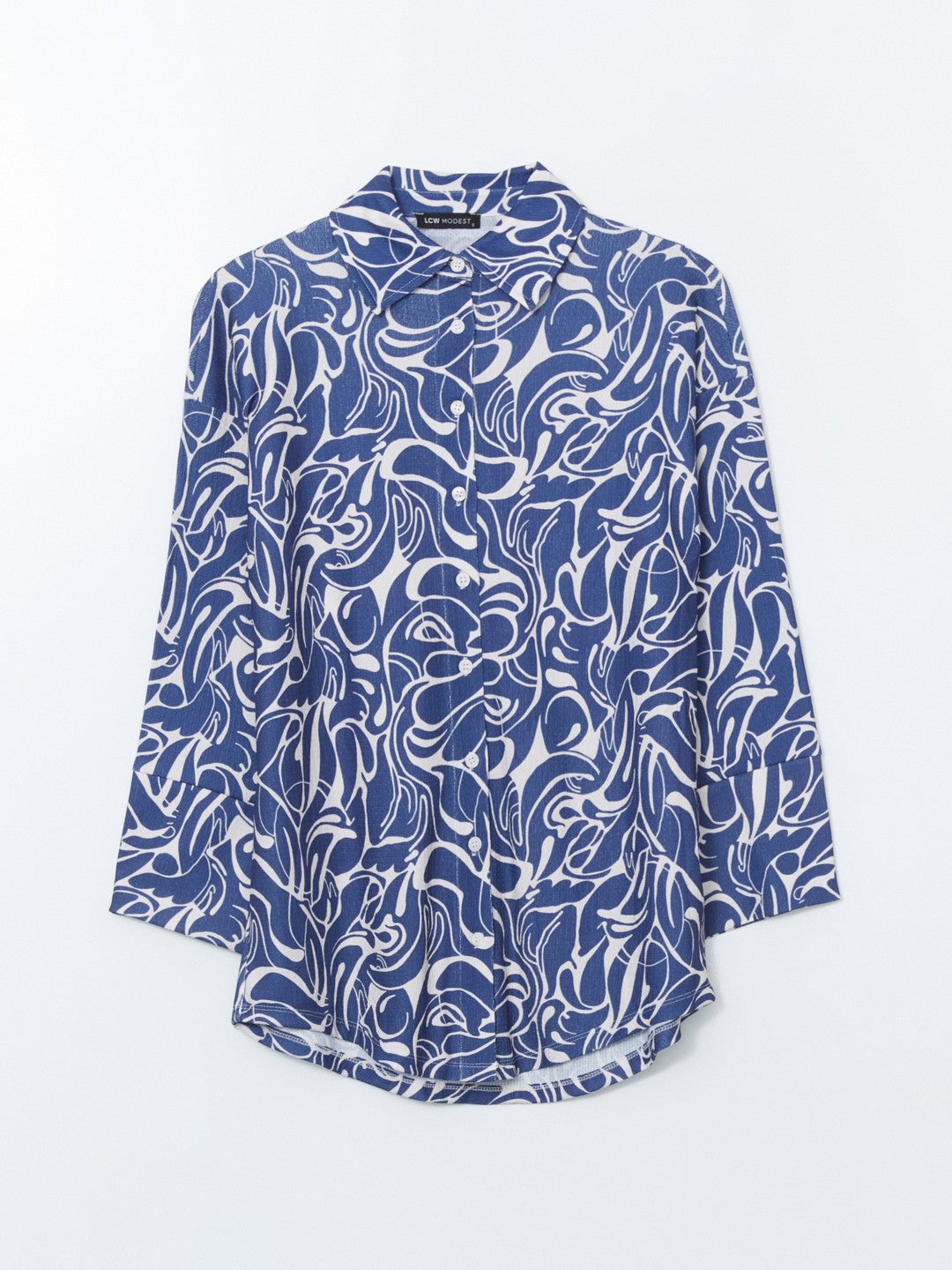 LCW Modest Blue Patterned Women Shirt Tunic