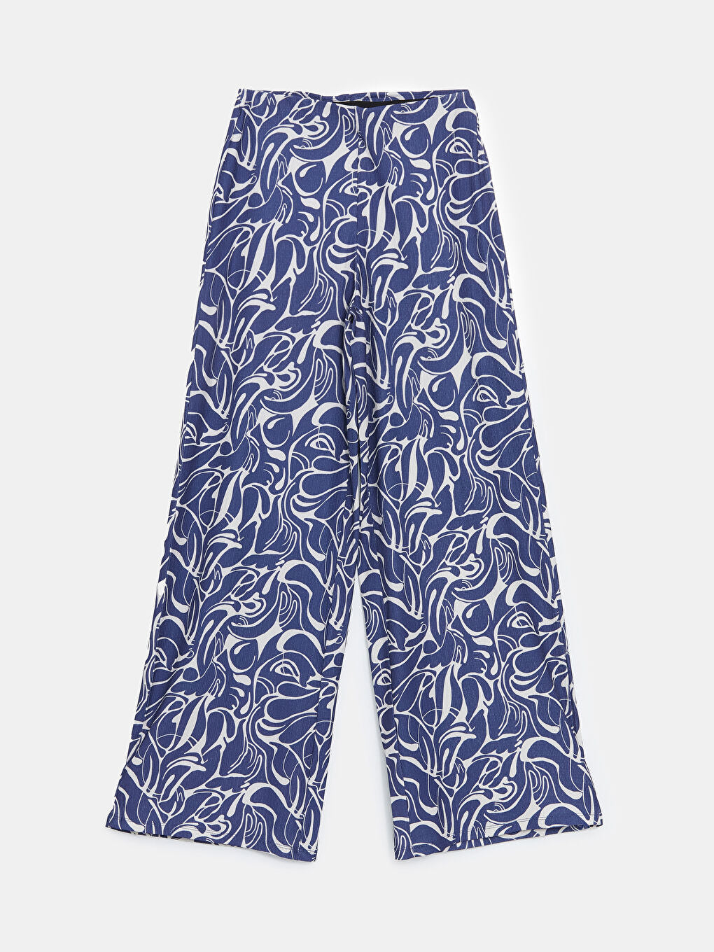 LCW Modest Navy Blue Elastic Waist Patterned Wide Leg Women Trousers