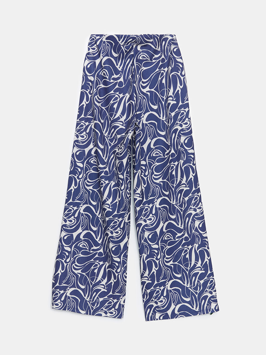 LCW Modest Navy Blue Elastic Waist Patterned Wide Leg Women Trousers