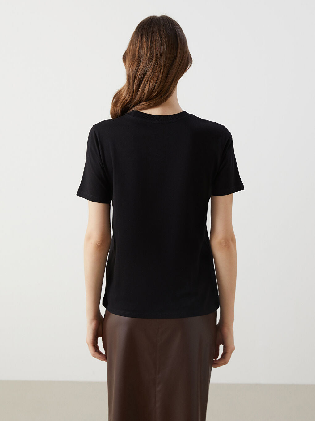 LCW Modest Black Crew Neck Stoned Women T-Shirt