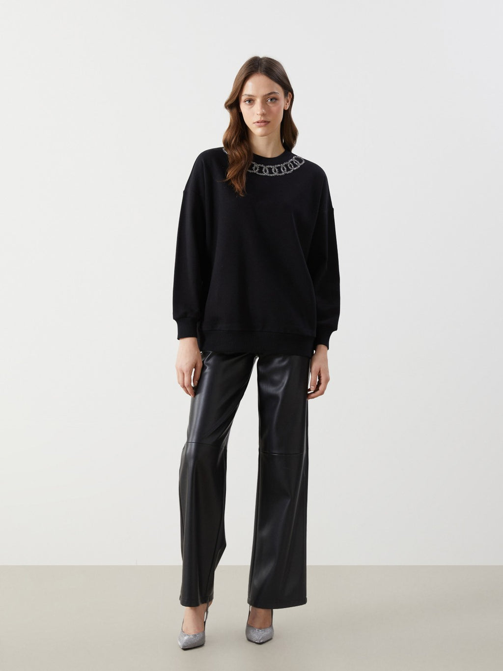 LCW Modest Crew Neck Printed Oversize Women Sweatshirt