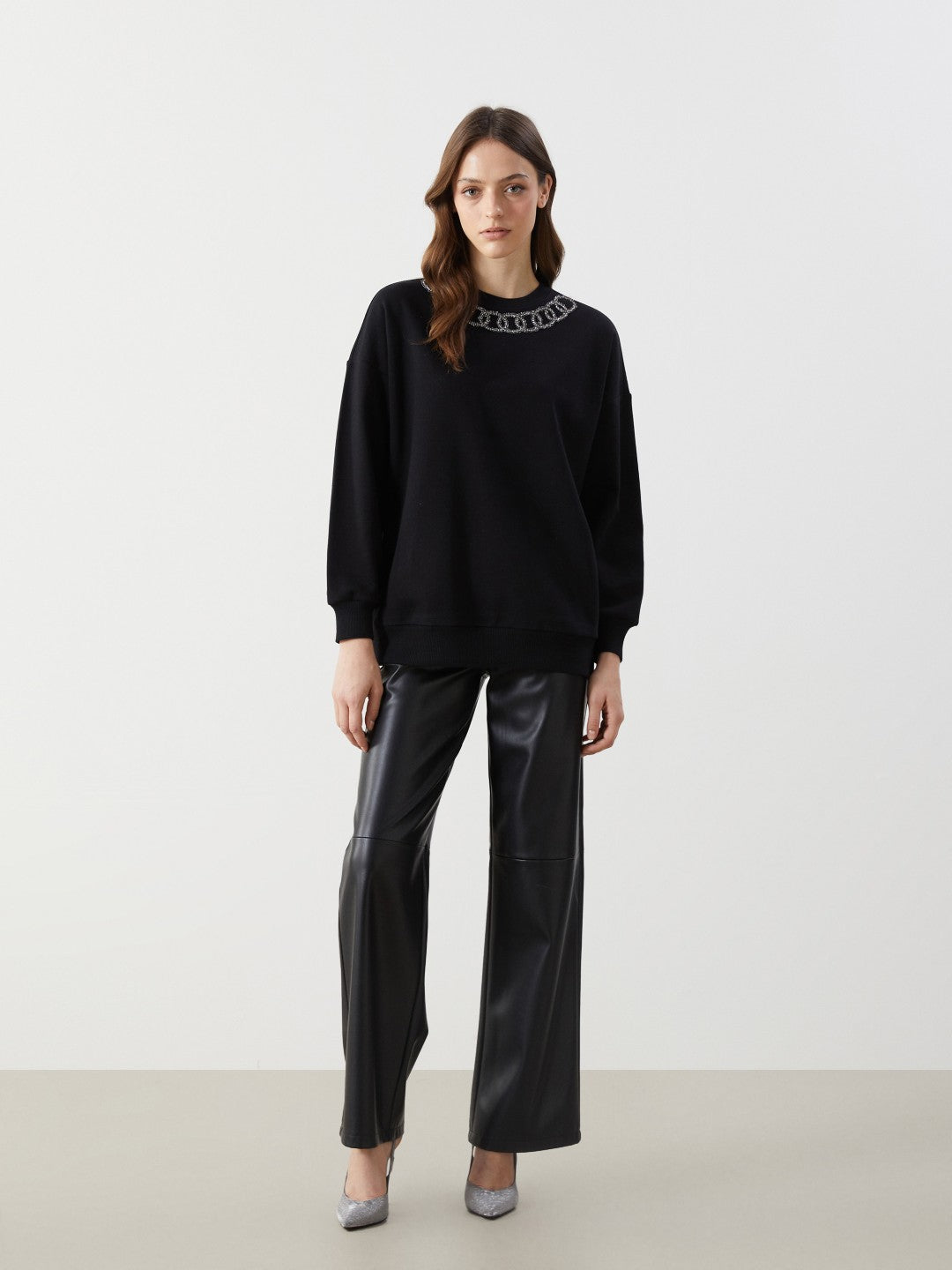 LCW Modest Crew Neck Printed Oversize Women Sweatshirt