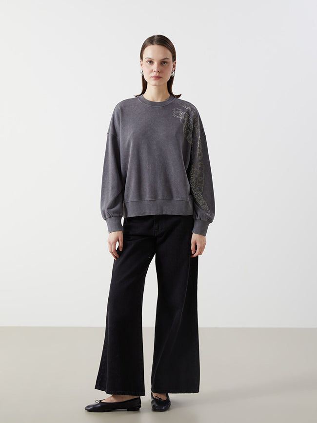 LCW Modest Anthracite Stone Oversize Women Sweatshirt Tunic Main Image