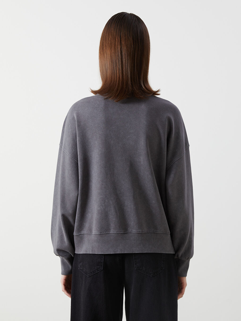 LCW Modest Anthracite Stone Oversize Women Sweatshirt Tunic