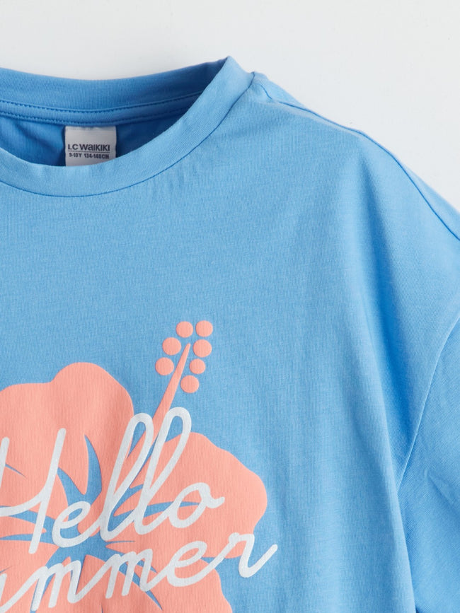 LCW Kids Crew Neck Floral Combed Cotton Girls T-Shirt Main Image