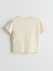 LCW Kids Beige Crew Neck Ribbon Detailed Girls T-Shirt